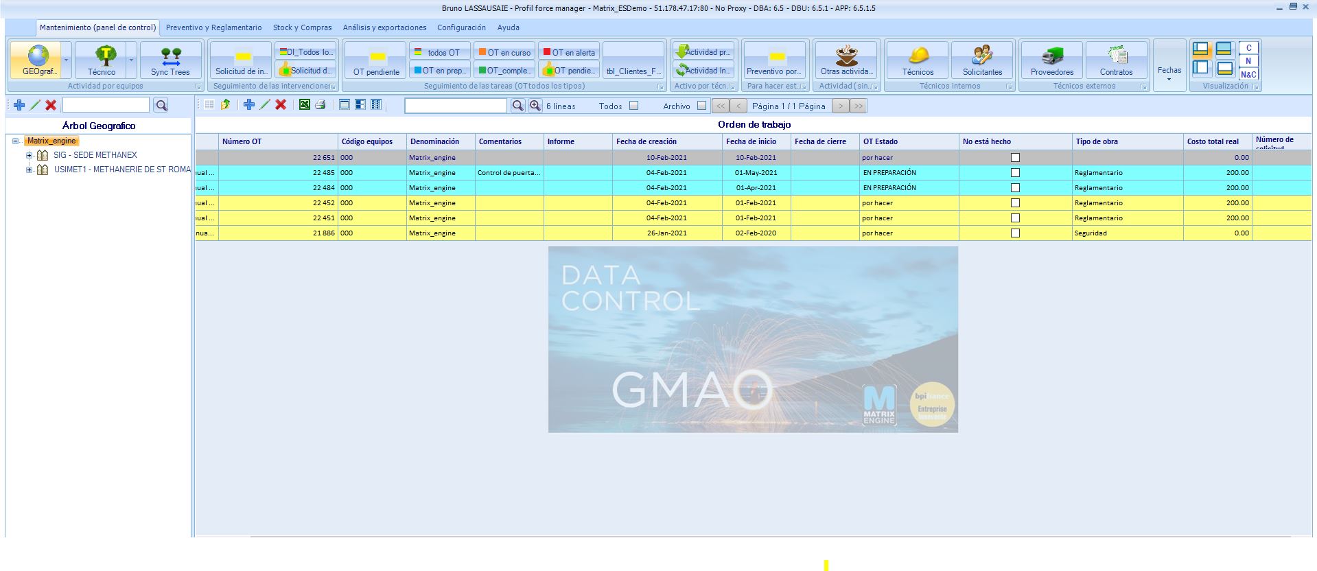 screenshot of Matrix Engine GMAO